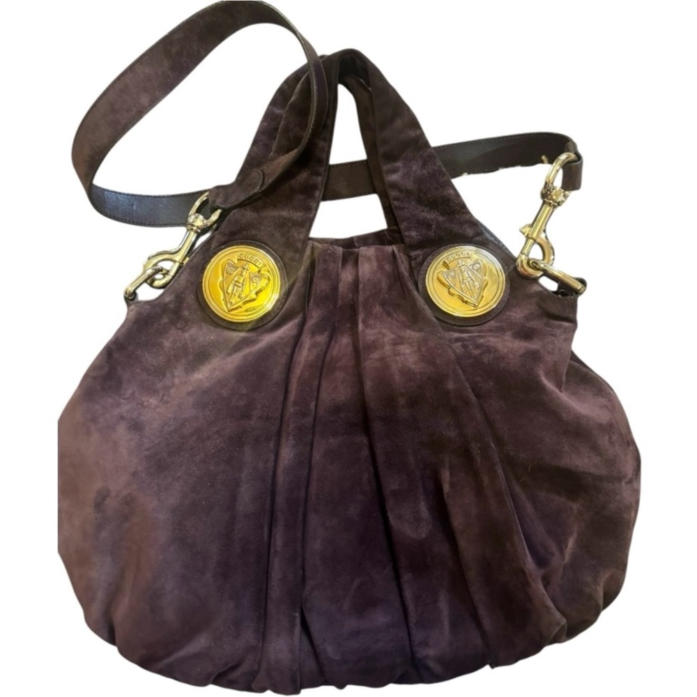 Gucci plum suede hysteria hobo shoulder bag.